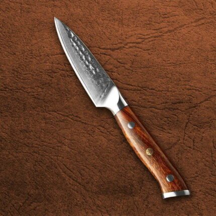 Damascus Paring Knife with Desert Iron Wood Handle