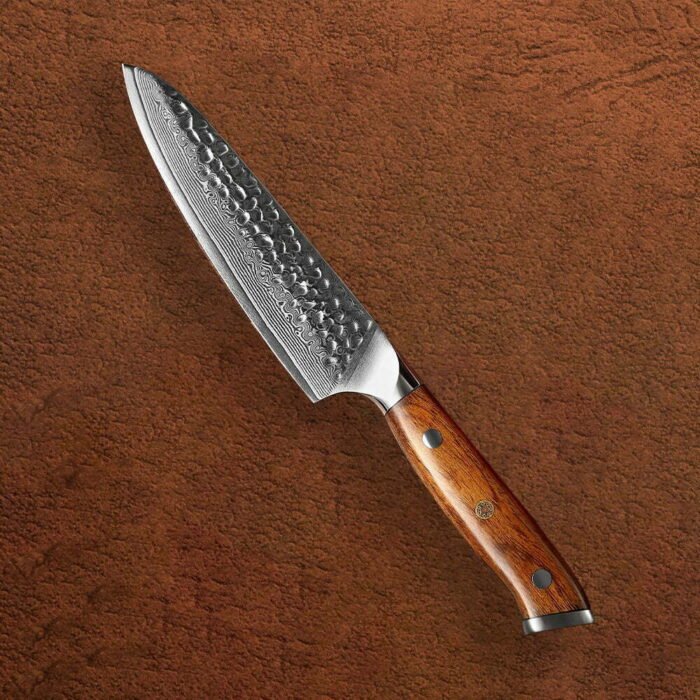 Professional Damascus Utility Knife with Desert Iron Wood Handle