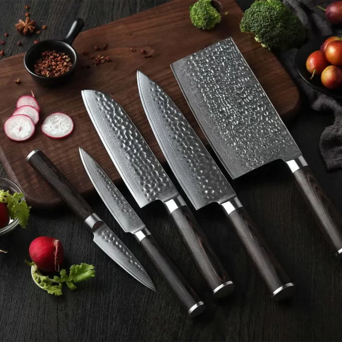 Super Sharp 7 pcs 67 layers Damascus Steel Kitchen Knife Set with Pakka Wood Handle