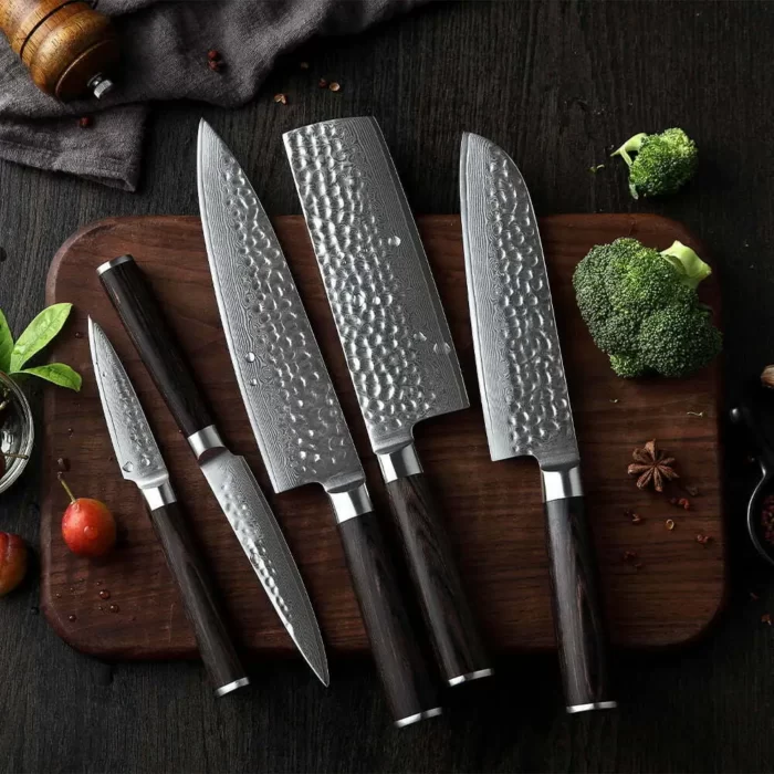 Super Sharp 7 pcs 67 layers Damascus Steel Kitchen Knife Set with Pakka Wood Handle