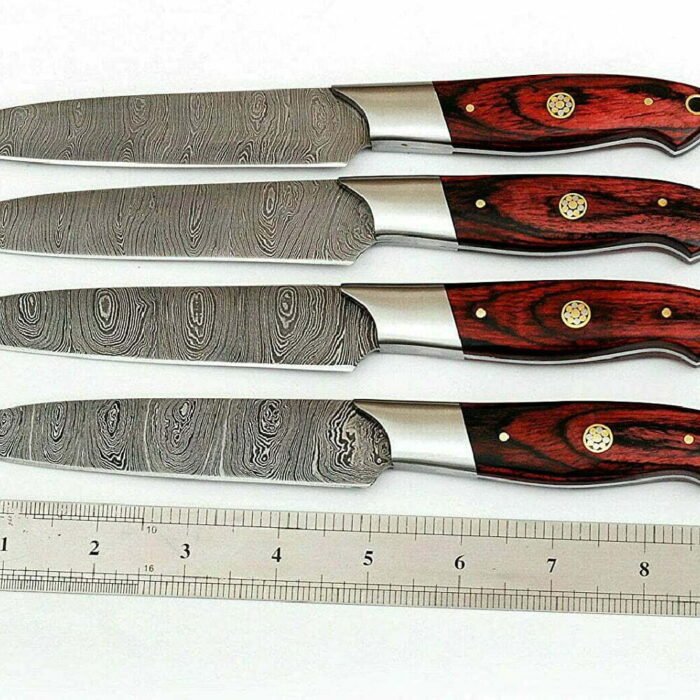 Wooden Handle Damascus Steel Steak Knives – 4 Pcs