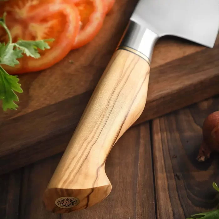 Sandvik Steel 8 Inches Chef Knife With Olive Wood Handle & Mosaic Brass Rivet