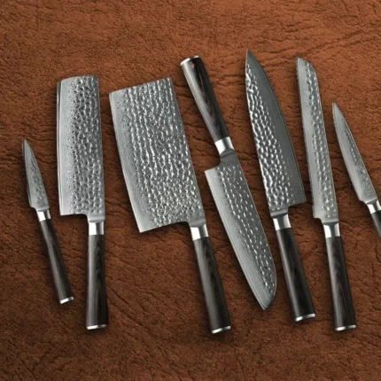 Super Sharp 7 pcs 67 layers Damascus Steel Kitchen Knife Set with Pakka Wood Handle