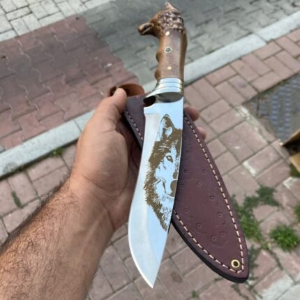 Wolf Head Handmade Hunting And Camping Straight Knife